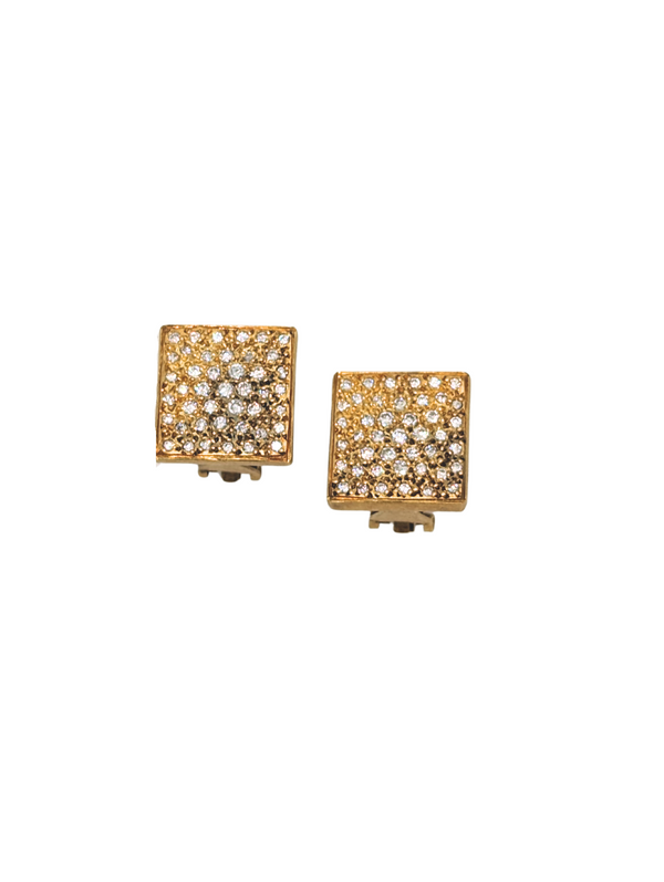 Square yellow gold earring set with 1.14 carat total weight of round diamonds