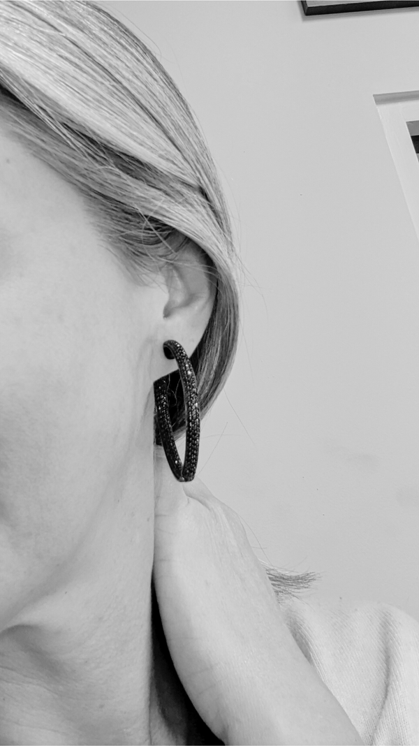 Black diamond hoop earrings