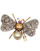 Bee brooch in gold with rubies and pearl