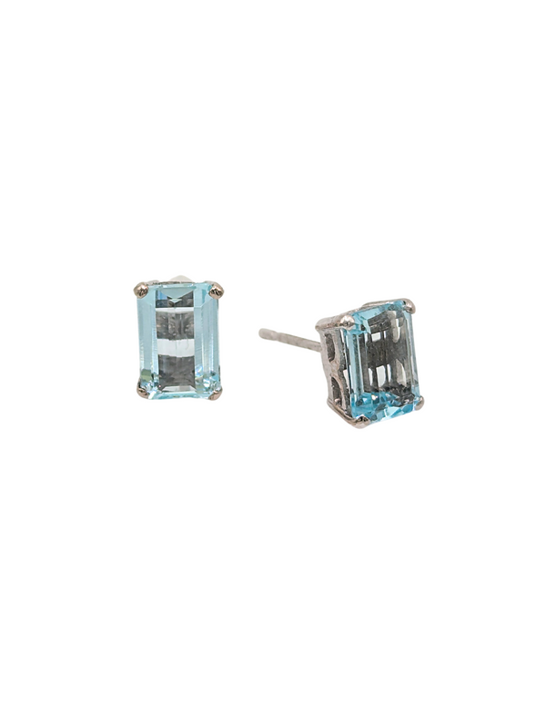 Blue topaz earring studs in rectangular cut design