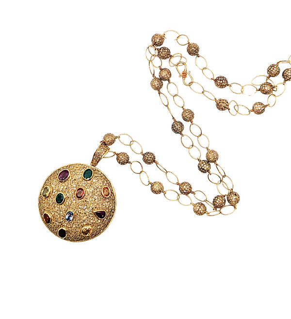 Colored gemstone and diamond "cookie" necklace