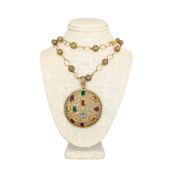 Colored gemstone and diamond "cookie" necklace