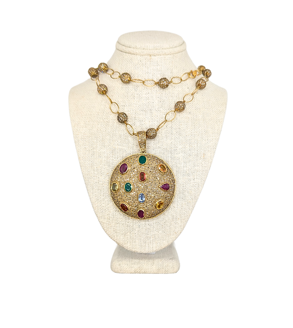 Colored gemstone and diamond "cookie" necklace