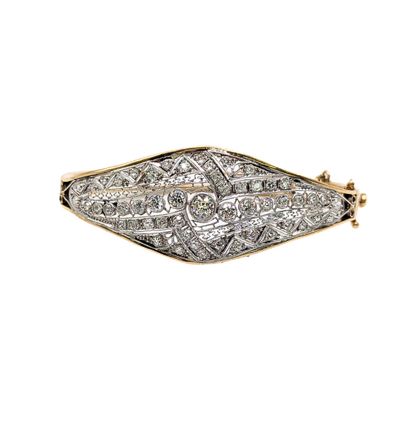 Edwardian style filigree diamond bangle bracelet