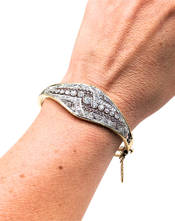 Edwardian style filigree diamond bangle bracelet