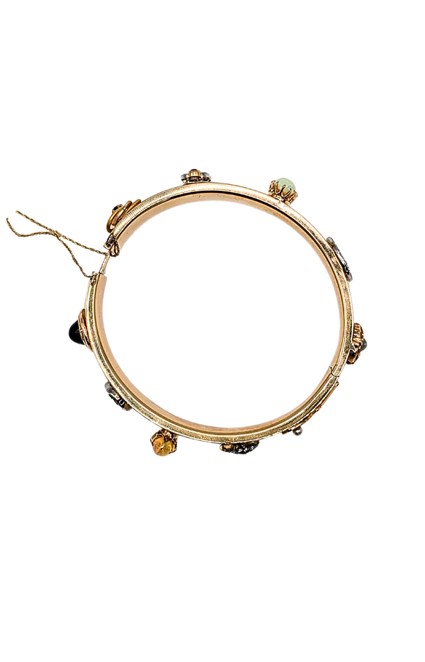 Vintage charm bangle with gemstones and diamonds