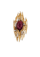 Brutalist ruby brooch in gold with diamonds