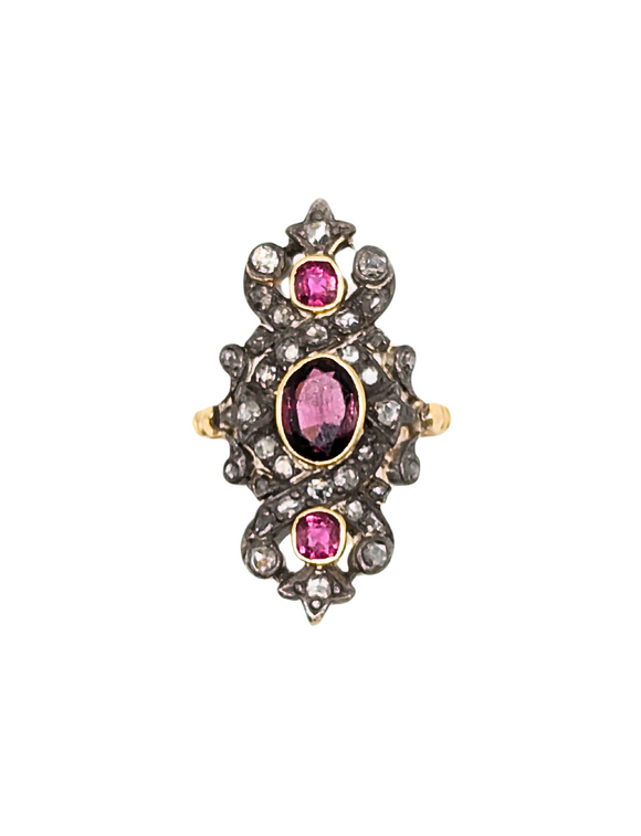 Edwardian antique ruby and Old Cut diamond ring