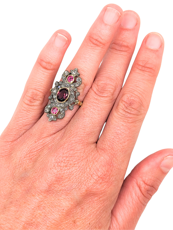 Edwardian antique ruby and Old Cut diamond ring