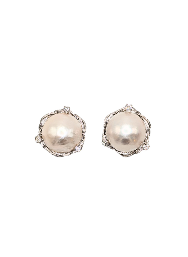 Vintage mabé pearl and diamond earrings