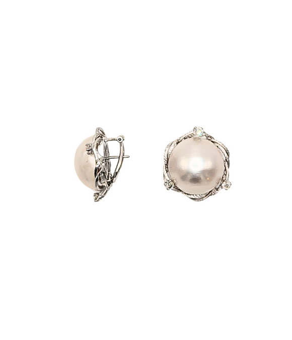 Vintage mabé pearl and diamond earrings