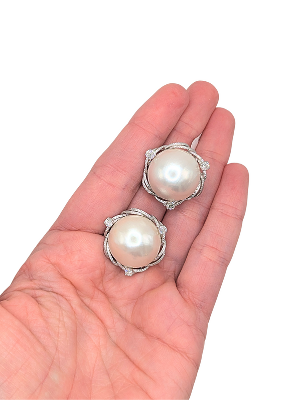 Vintage mabé pearl and diamond earrings