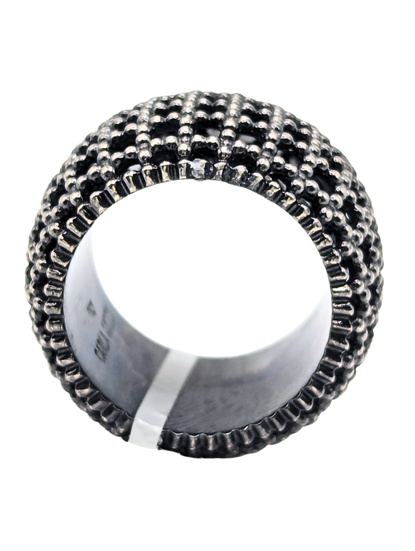 Bulky, Brutalist white gold ring with black rodium