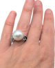 Large silver pearl ring with swirling diamond band