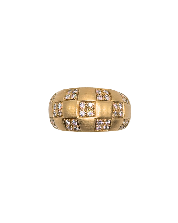 Gold and diamond checkered pattern ring