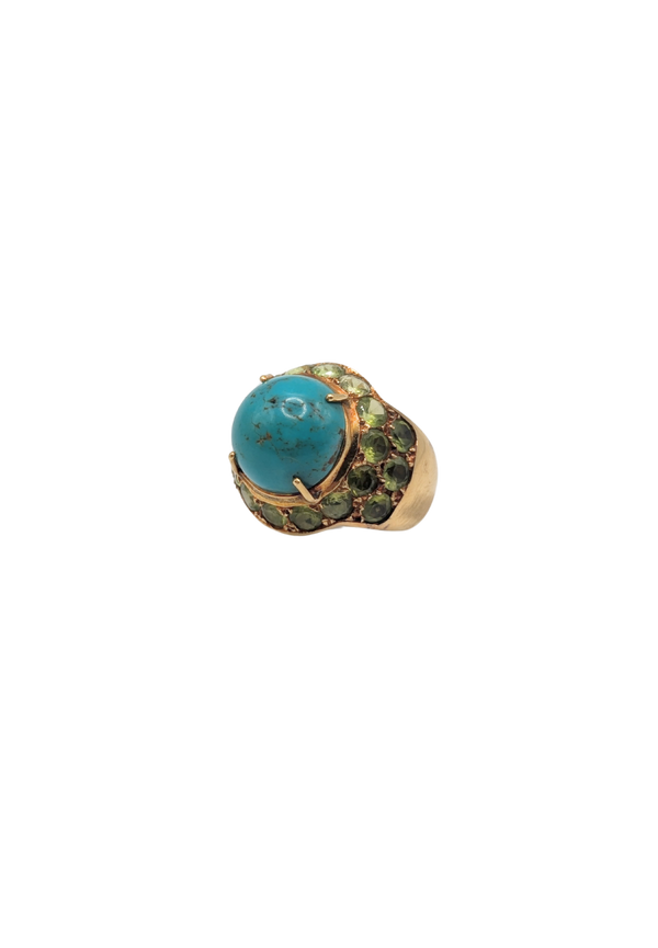 Vintage turquoise and periodot gemstone ring