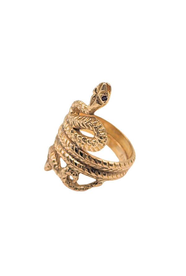 Snake ring with ruby eyes