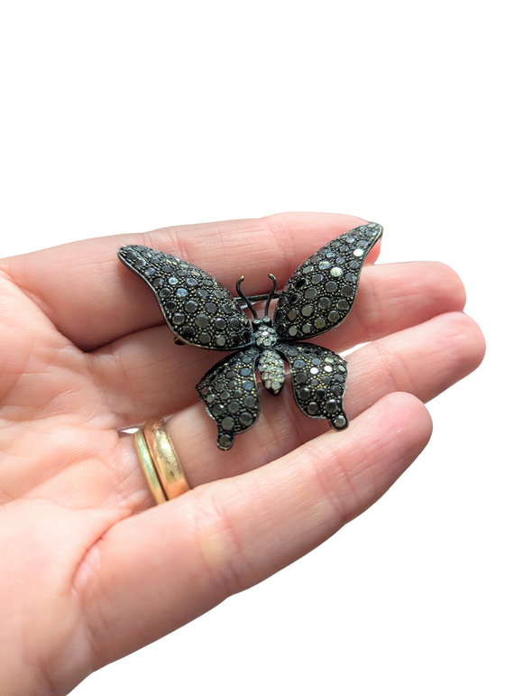 Black diamond butterfly brooch