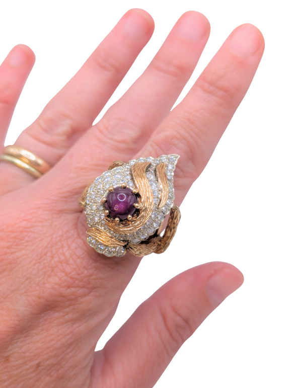 Star ruby & diamond ring