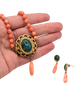 Coral and jadeite necklace & earring set