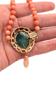 Coral and jadeite necklace & earring set