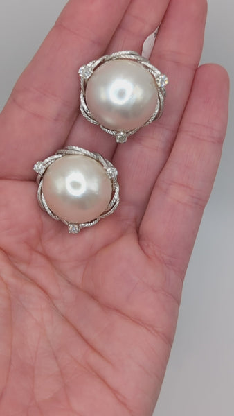 Vintage mabé pearl and diamond earrings