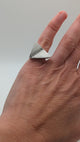 Asymmetrical brushed white gold traingle ring with diamonds