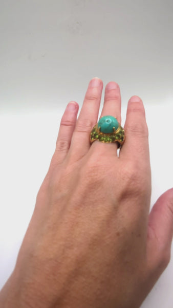 Vintage turquoise and periodot gemstone ring